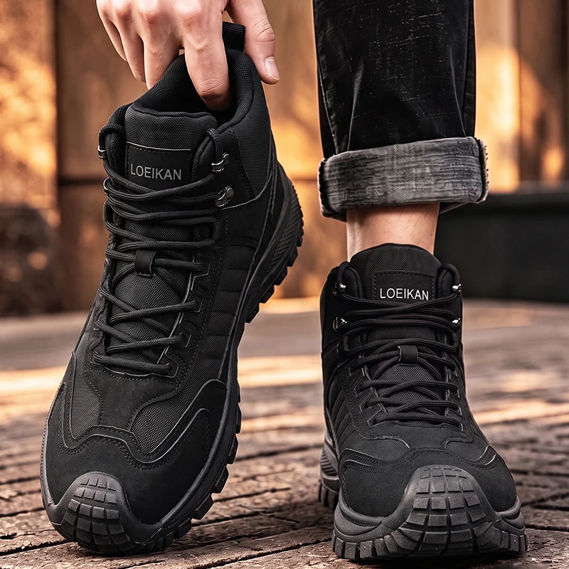 Herren High-Top-Knöchelstiefel mit Schnürung, Wildleder-Stoffkombination, Dicker Gummisohle, Modische Alltagsschuhe für Männer, Große Größen 39-48 – Detail 4