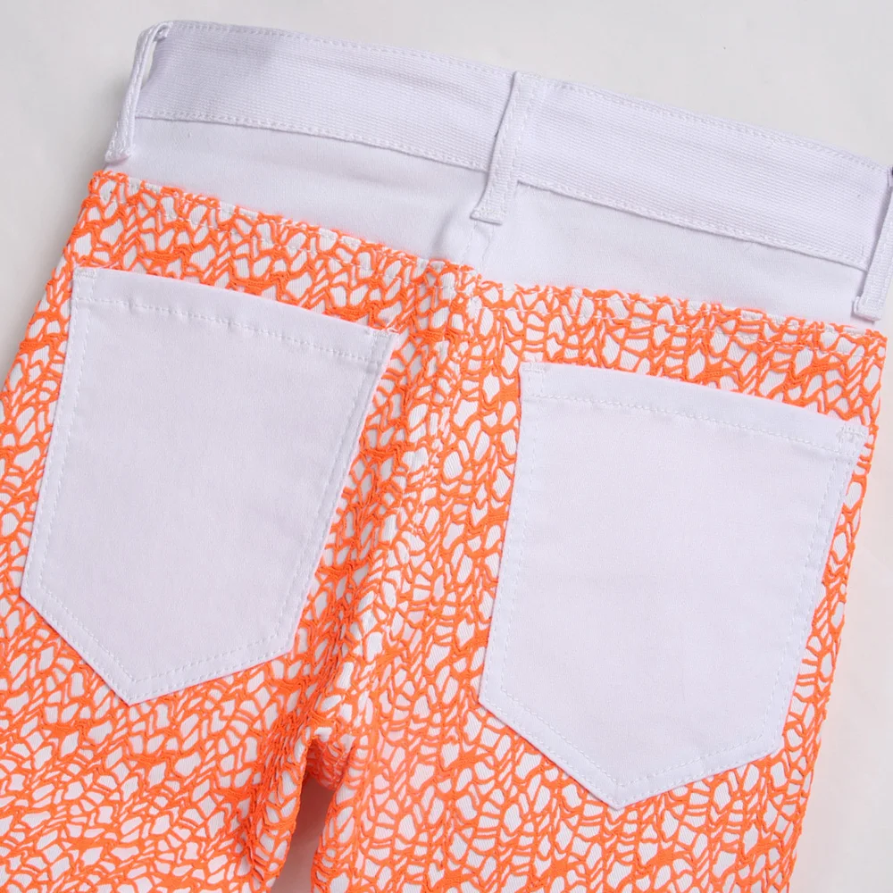 Pantalones vaqueros elásticos de tela de araña naranja para hombre, Pantalones rectos ajustados con bordado de letras, ropa de calle Y2K