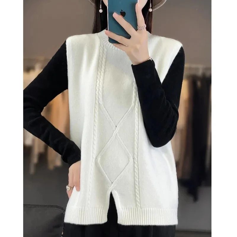 Spring Autumn New Pullover Knitting Sweater Vest Women\'s Cashmere Sleeveless Sweater Waistcoat Ladies Jumper Fashionable Tops