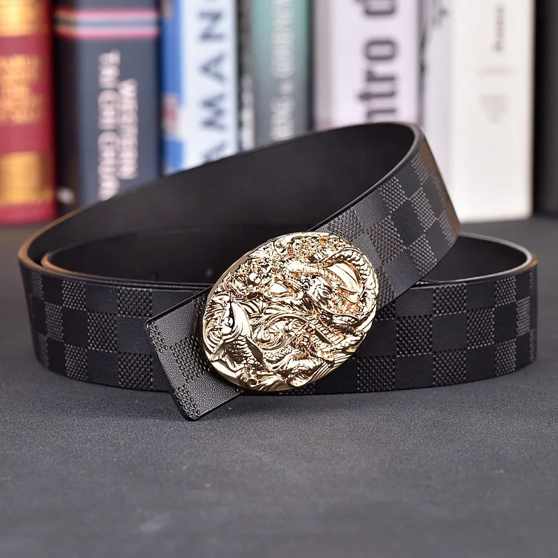 حزام جلد طبيعي للرجال بإبزيم ناعم بتصميم ثعبان عبر الحدود على الطراز الكوري حزام من جلد البقر الشبابي للأزياء المتينة