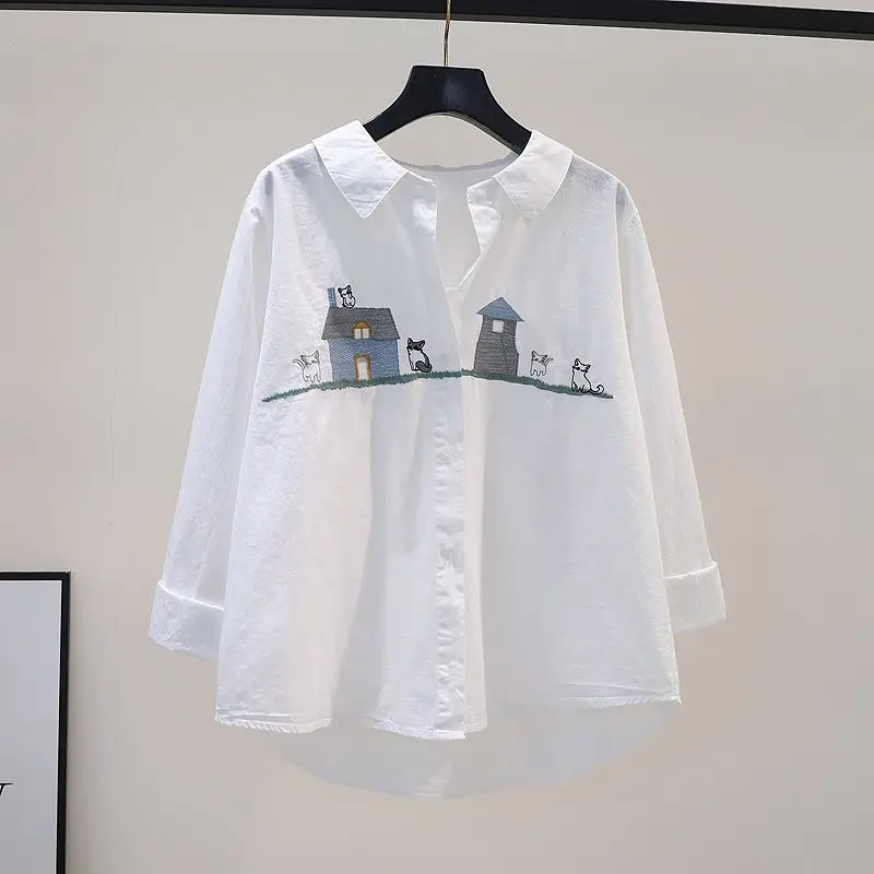 

Fashion Kawaii White Blouse Women Spring Summer Elegant Peter pan Collar Long Sleeve Tops Shirts Blusas Mujer