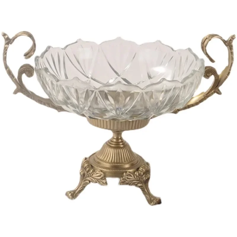 

Retro Brass Glass Living Room Fruit Plate Household Coffee Table Fruit Basin Creative Personalized Desktop Storage Pot