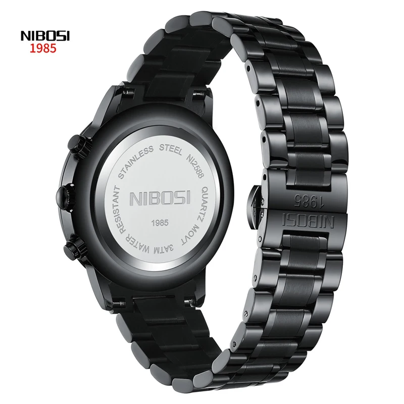 Nibosi Black Heren Horloges Topmerk Luxe Horloge Heren Waterdicht Roestvrij Staal Chronograaf Quartz Polshorlogios Masculino