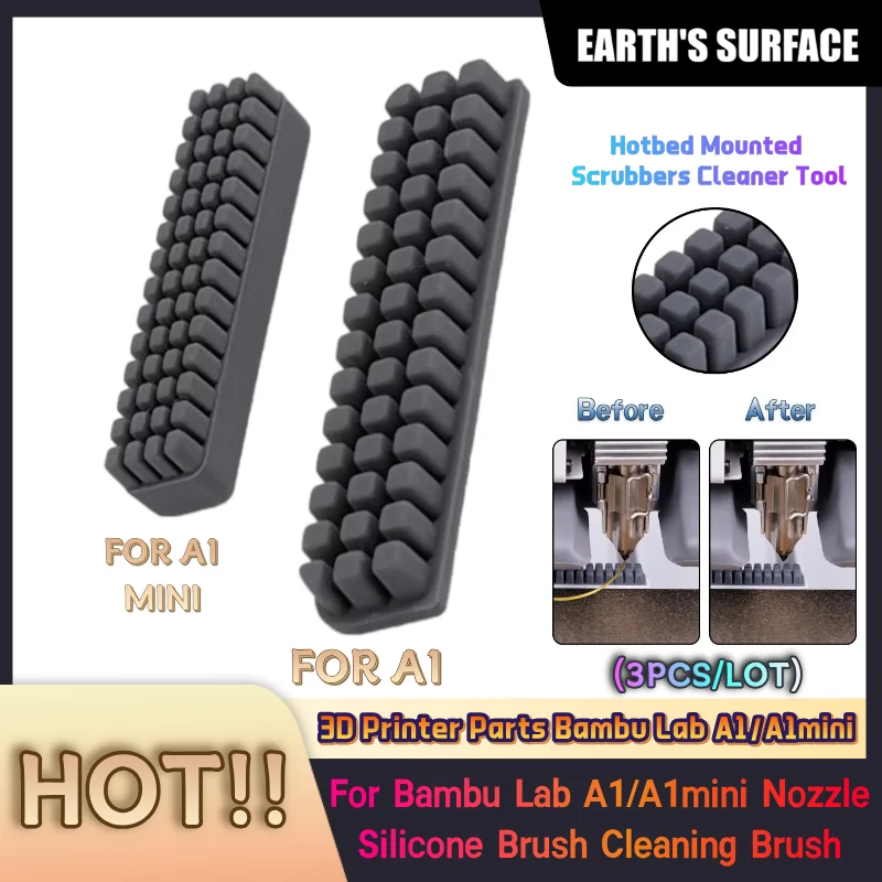 ES-3D Printer Parts For Bambu Lab A1/A1mini Nozzle Silicone Brush Cleaning Brush Hotbed Mounted Scrubbers Cleaner Tool