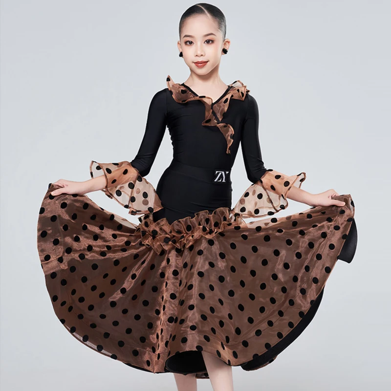 Abiti professionali per balli da sala per bambini Valzer per ragazze Abiti da ballo moderni Costumi per spettacoli di danza latina SL11994