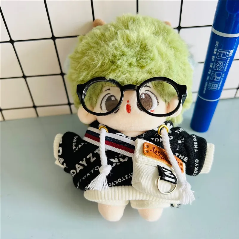 Latest 10cm Doll Clothes Hoodie with Hat Cool Black Glasses Sports Bag for 10cm Korea Kpop EXO Idol Doll Cosplay Accessories