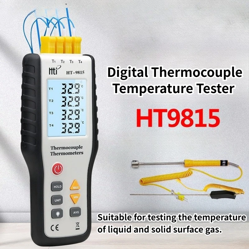 

HTI HT-9815 Contact Thermometer Digital Thermocouple Temperature Tester Thermometer LCD Screen Display C/ F Measuring Tools