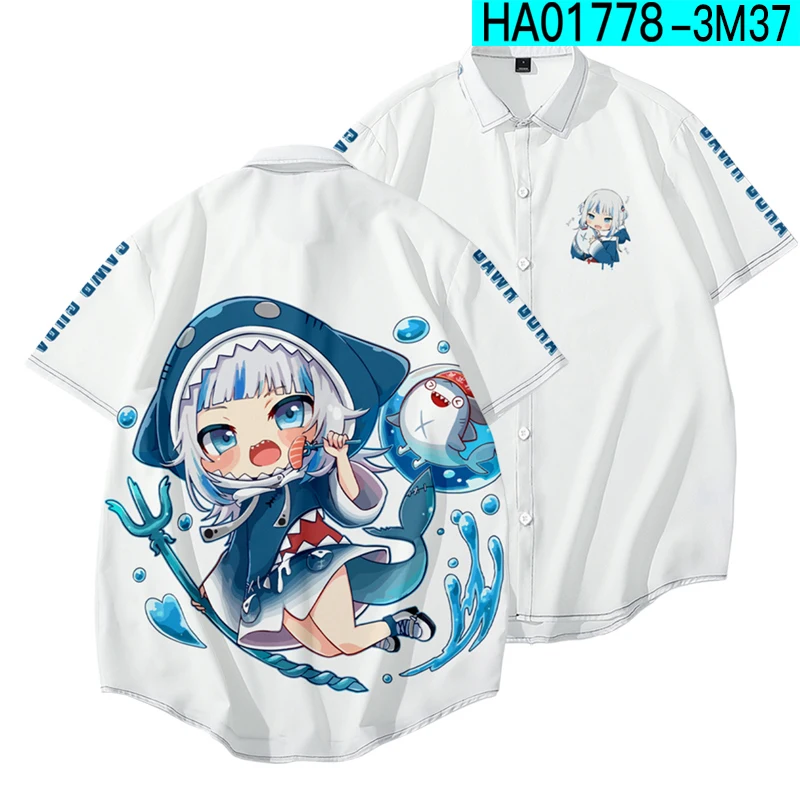 

Gawr Gura Kawaii Аниме Рубашка Японская Рубашка 3D Принт Женщина Мужчина Гавайская Рубашка С Коротким Рукавом Мужчины Женщины Мода Пляжные Спортивные Рубашки