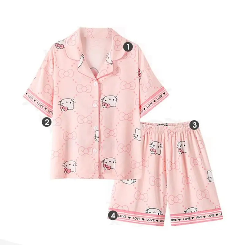 

2Pcs Sanrio Cute Pajamas Hello Kittys Shorts Shorts Summer Fashion Loose Comfortable Casual Breathable Cartoon High End Gifts