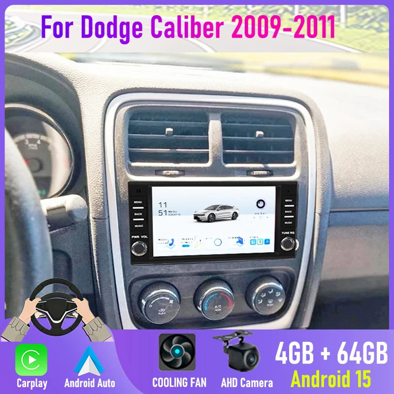 7'' For Dodge Caliber 2009-2011 2DIN Android 15 Car Radio Head Unit Carplay with GPS Navigation Bluetooth FM Rear Camera Stereo