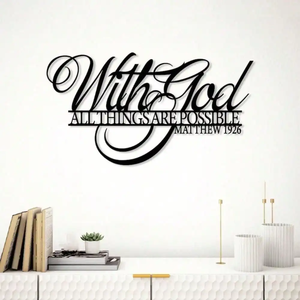 CIFbuy Iron Wall Art With God All Things Are Possible Bible Verse Inspirational Sign Christian Church Home Decor Religious Gift
