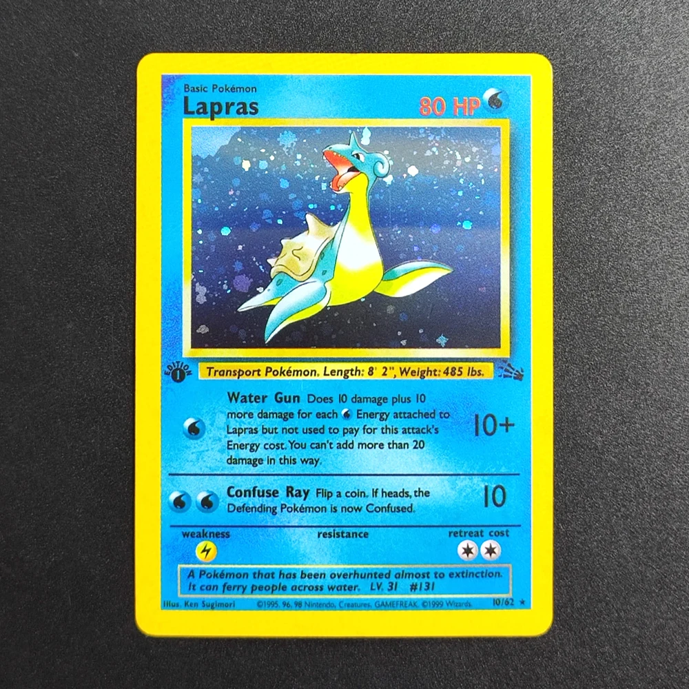

Коллекционная карта Покемон EN Fossil 1st Edition Lapras 10-62, суперредкая, классическая, для игры, аниме-карты, игрушки