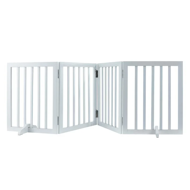 

Freestanding Dog Gate 24" H x 80.3" W, 4-Panel Foldable Pet Barrier with Silent Feet, Expandable for Indoor Use, White