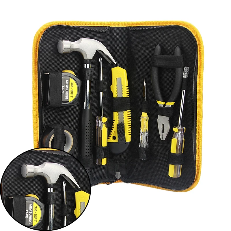 8Pcs Oxford Bag Home Tool Box Test Pencil Tape Measure Hammer Pliers Portable Tool Case