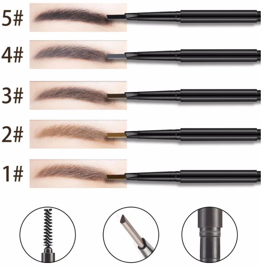 Eyebrow Pencil Custom Logo Brow Makeup Waterproof Sweatproof Mineral Vegan Double-Headed High Pigment Black Pen Wholesale 10pcs