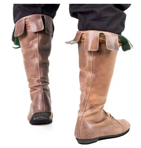 Botas renacentistas para hombre Botas medievales de pirata de cuero PU Zapatos de caballero elegantes de vaquero occidental