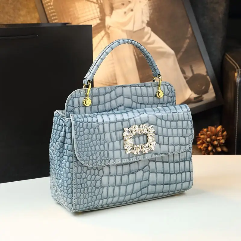 Designer Brand Retro New Rhinestone Shoulder Cross-body Bag Leather Crocodile Pattern Handbags for Women