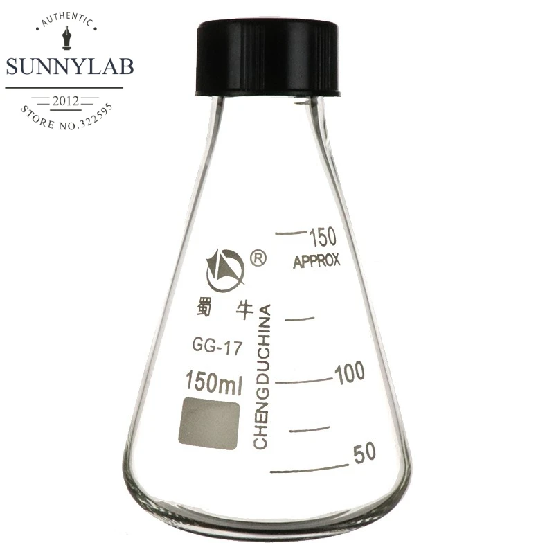 frasco de vidro de borosilicato conico triangulo com tampa preta para o experimento de laboratorio 1pc lab 50ml a 1000ml 01