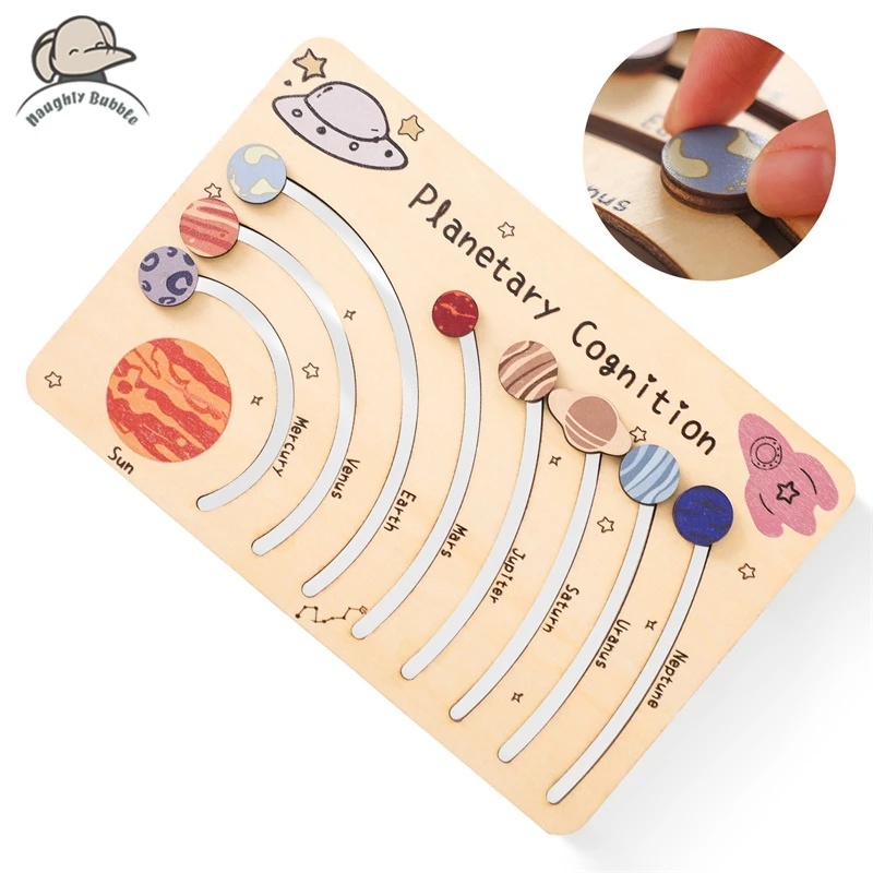 

Montessori Toys Movable Orbital Wooden Galaxy Cognition Playboard Baby Learning Toy Planet Knowledge Cognition Game Baby Gift