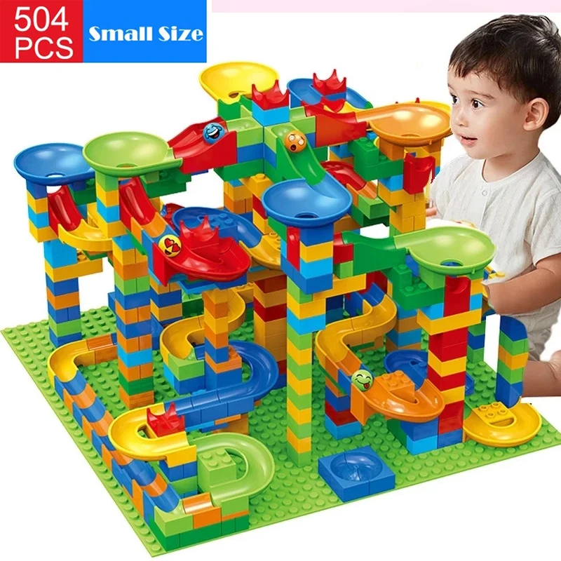 84-504PCS Small Size Marble Race Run Blocks Maze Ball Track Building Blocks Funnel Slide Blocks Educational Toys for Children