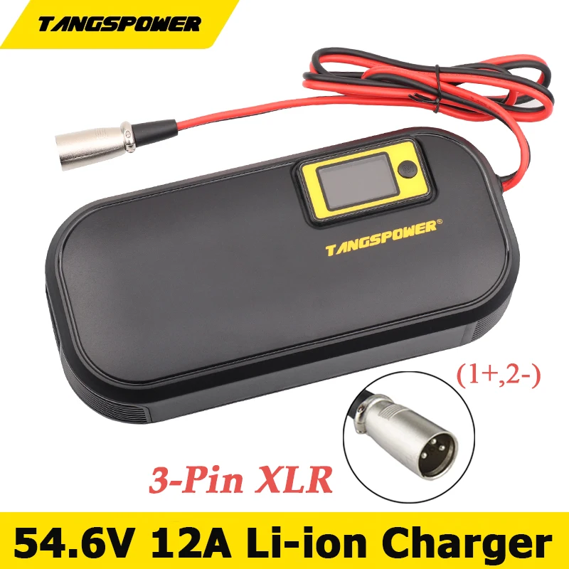 

54.6V 12A Smart Lithium Battery Charger For 13S 48V 12A Li-ion Battery Pack Charger Connector XLR