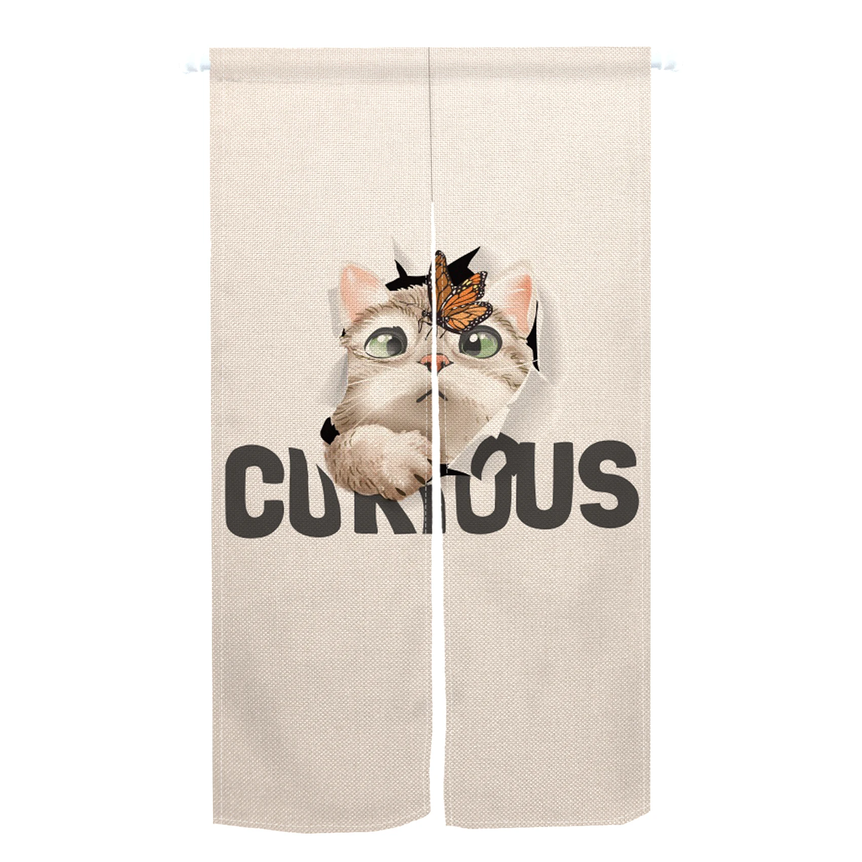 Cute Pet Cat Slave Door Curtain Living Room Bedroom Noren Porch Partition Curtain Kitchen Bathroom Hanging Half Curtain Decor