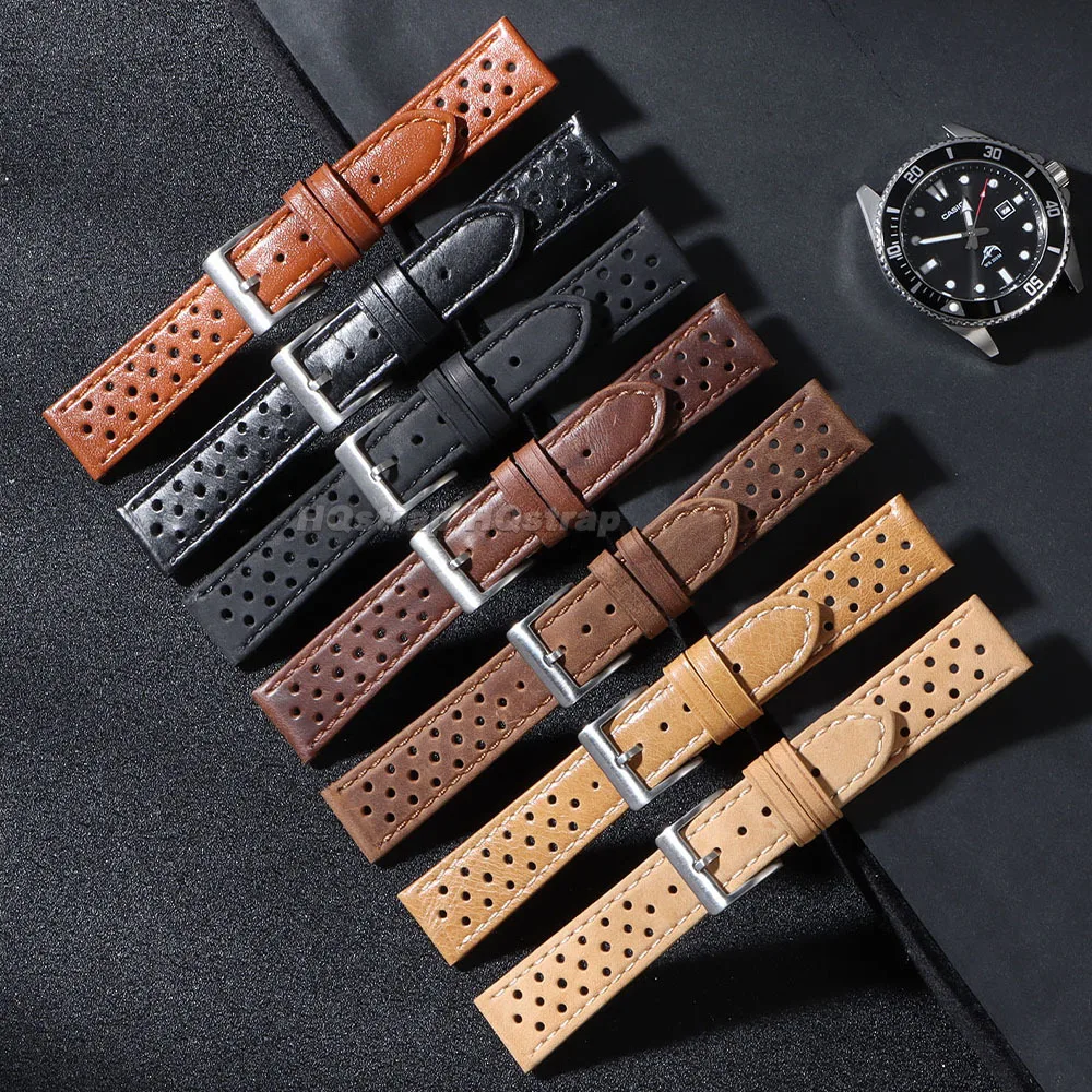 Genuine Cowhide Leather Strap 18mm 20mm 22mm Universal Bracelet for Samsung Galaxy Watch 6 5 4 Soft Breathable Retro Wristband