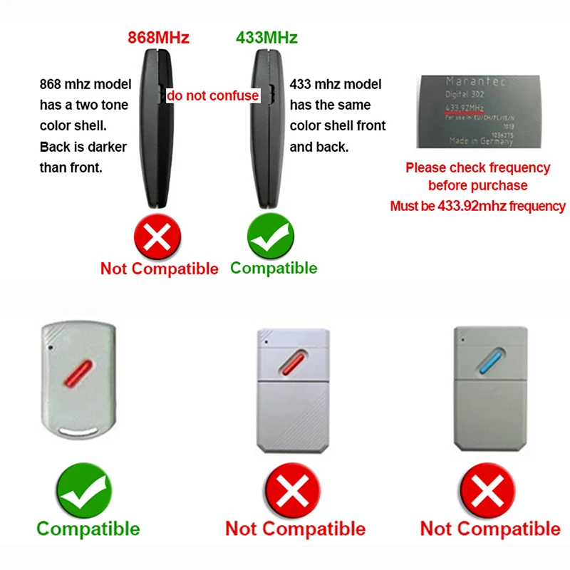 433MHz MARANTEC Digital 302 304 313 211 212 214 221 222 224 231 232 Garage Door Remote Control Duplicator 433.92MHz Fixed Code