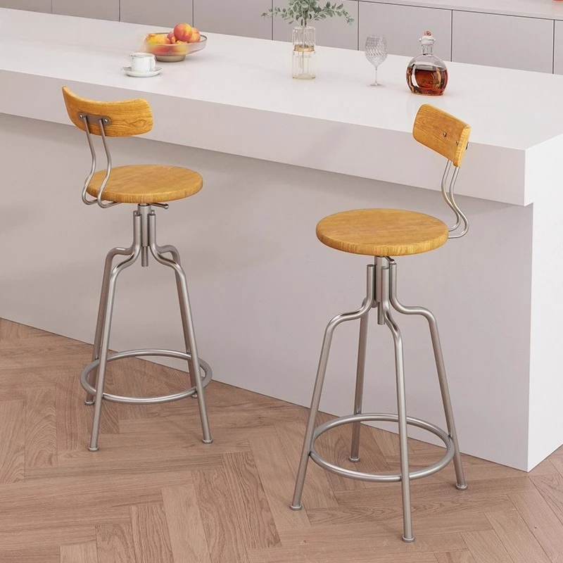 Scandinavian Bar Stool with Backrest Adjustable Height Counter Stool Kitchen Island Chair Swivel Reception Stool for Home Bar