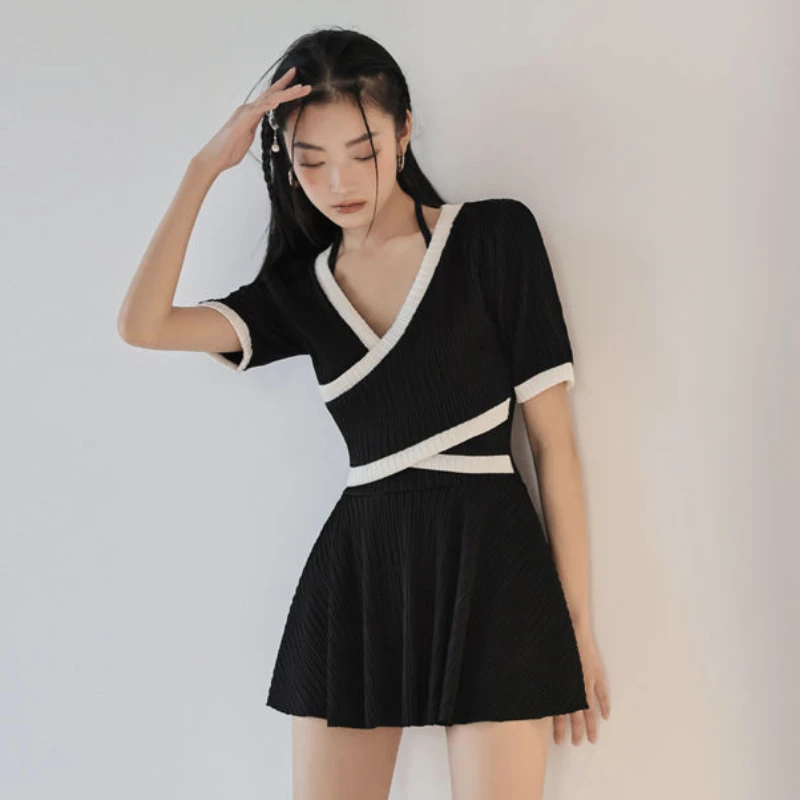 Cover-Ups Women Summer Patchwork V-neck Swimwear Beach Style Vacation Chic Fashion Aesthetic Graceful Newly Ulzzang Ins Lovely