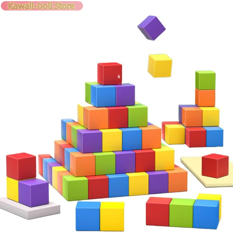 30/50/100 pçs forma do bebê cor aprendizagem brinquedos cubos coloridos blocos de construção de madeira empilhando brinquedo de madeira quadrado para crianças