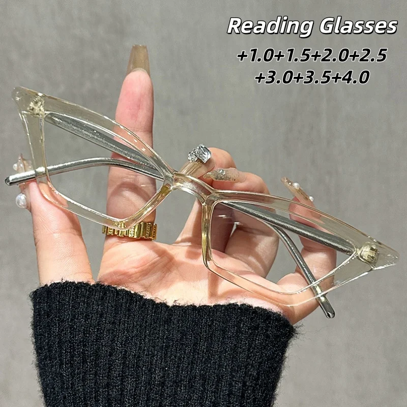 

High-end Semi-metallic Triangular Cat-eye Anti-blue Light Presbyopia Glasses Fashionable and High-definition Eyeglasses