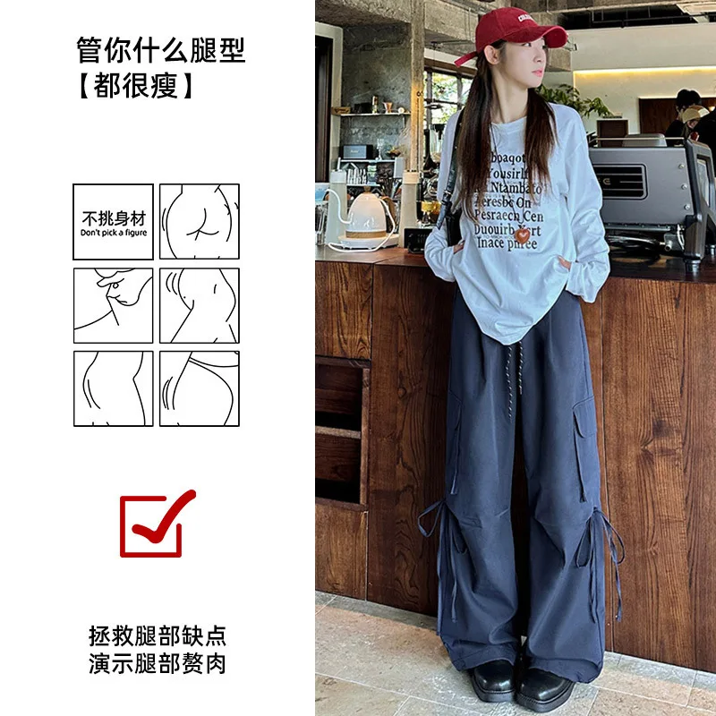 Street Style American Paratrooper Hiking For Women 2026 Autumn Winter Casual Long High Waist Loose Wide Leg Cargo Pants