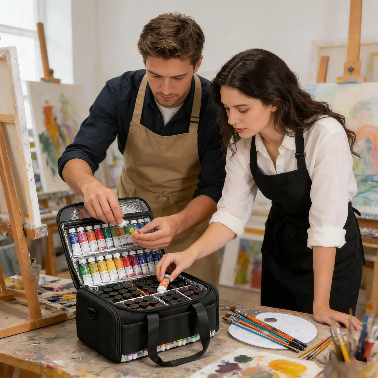 

Acrylic Paint Organizer Bag Large Capacity Oxford Carrying Holder With Strap Portable Craft Paint Bottle Organizer Bag With