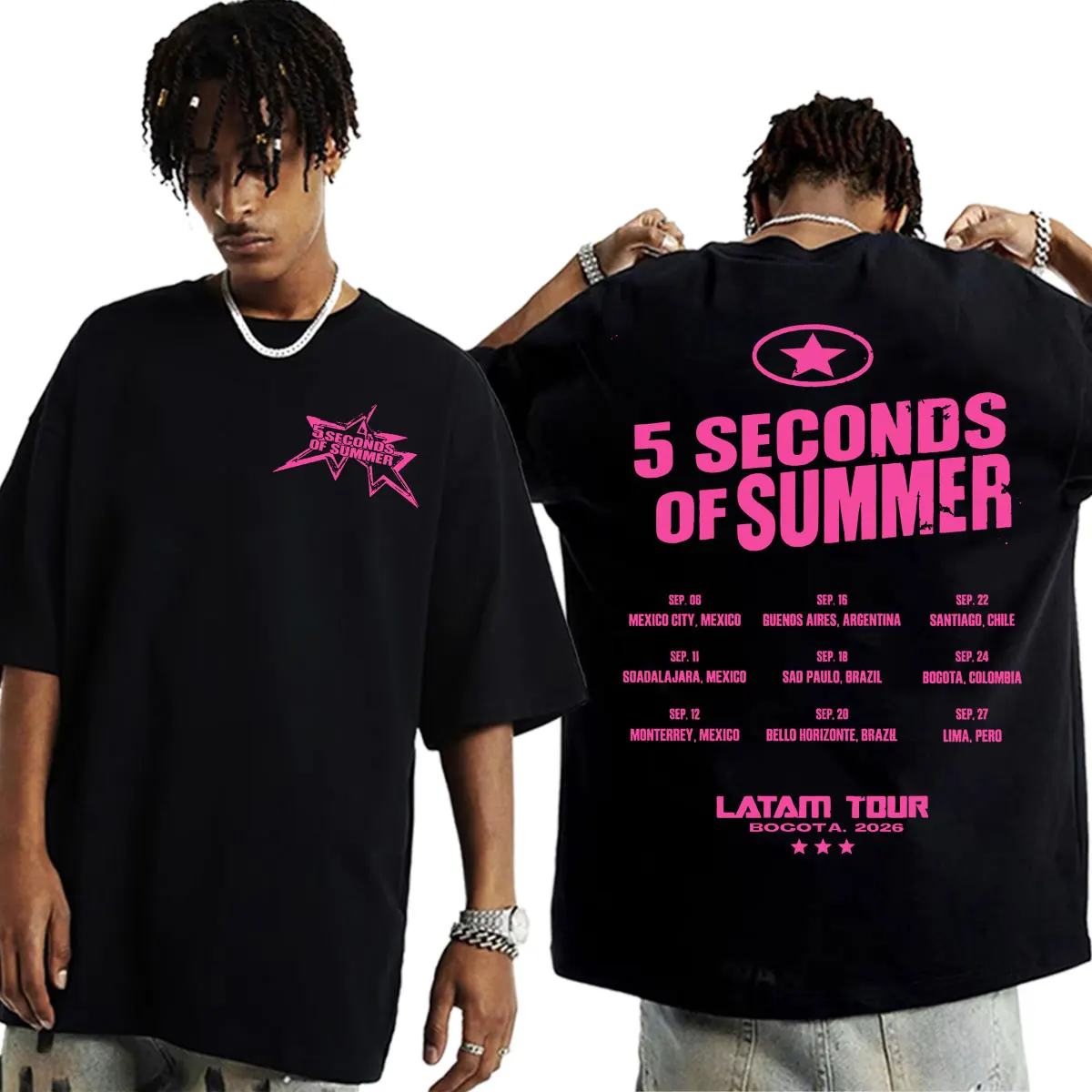 Футболка 5 Seconds of Summer Everyone's A Star Latam Tour 2026 для мужчин и женщин, модная, в стиле хип-хоп и панк, летние топы, футболка с круглым вырезом