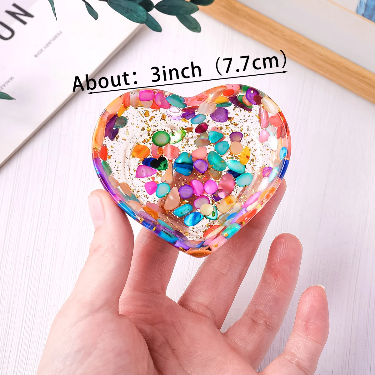 1pc Natural Crystal Crushed Stone Drip Love Bowl Ornament Incense Holder Base Resin Crafts Home Desktop Decorative Plate