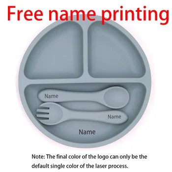 Free Name Printing Silicone Children's Tableware Feeding Bowl Silicone Fork Spoon Tray…