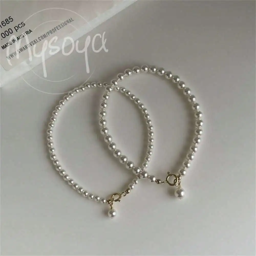 

MYSOYA White Freshwater Pearl Bracelet 4-5mm Pearls Gift Box Gift for Her Wedding Jewelry Christmas New Year Birthday Gift