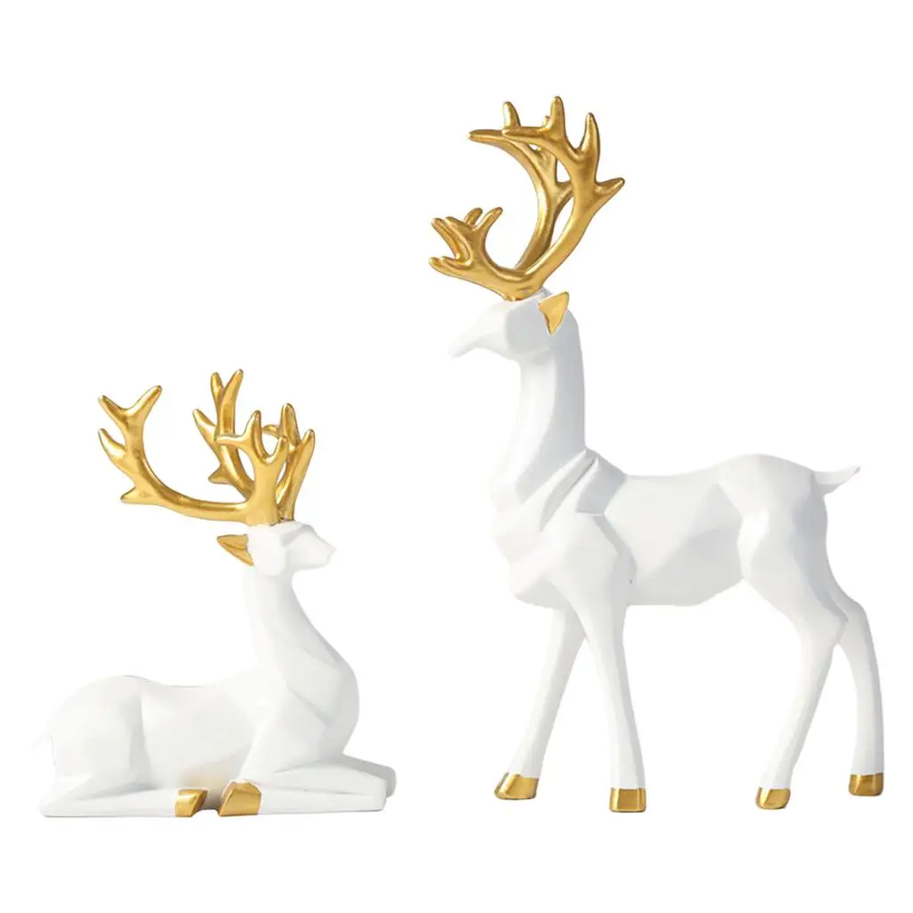 2x Nordic Style Modern Elk Resin Sitting Standing Deer for TV Cabinet Home