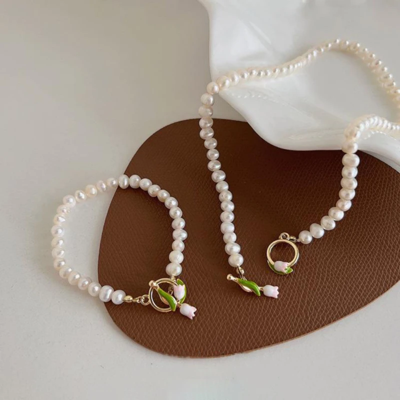 Pearl Necklace Super Fairy Gem Collar Beauty Tulip Ornament Necklace Designed Elegant Sweet Bracelet Jewelry