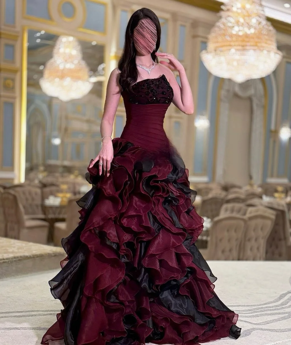 

Aenyrst Customized Evening Dresses Strapless Flower Prom Gowns Claret Floor-Length vestidos de fiesta elegantes 2025