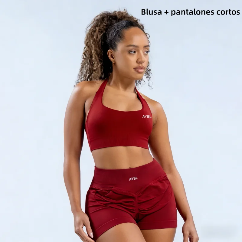 Zweiteiliges Damen-Sport-Yoga-Set Empower Seamless: Kurzes Sport-Top-BH und nahtlose Shorts, Yoga-BH-Set, Leggings – Detail 6