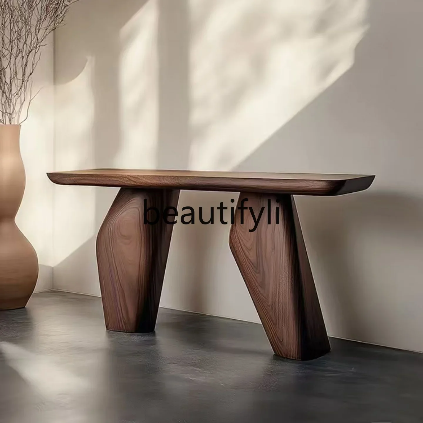 Entryway Table New Chinese Style Entrance Table Chinese Style Solid Wood Hall Walnut Color Wall-Mounted Offering Table
