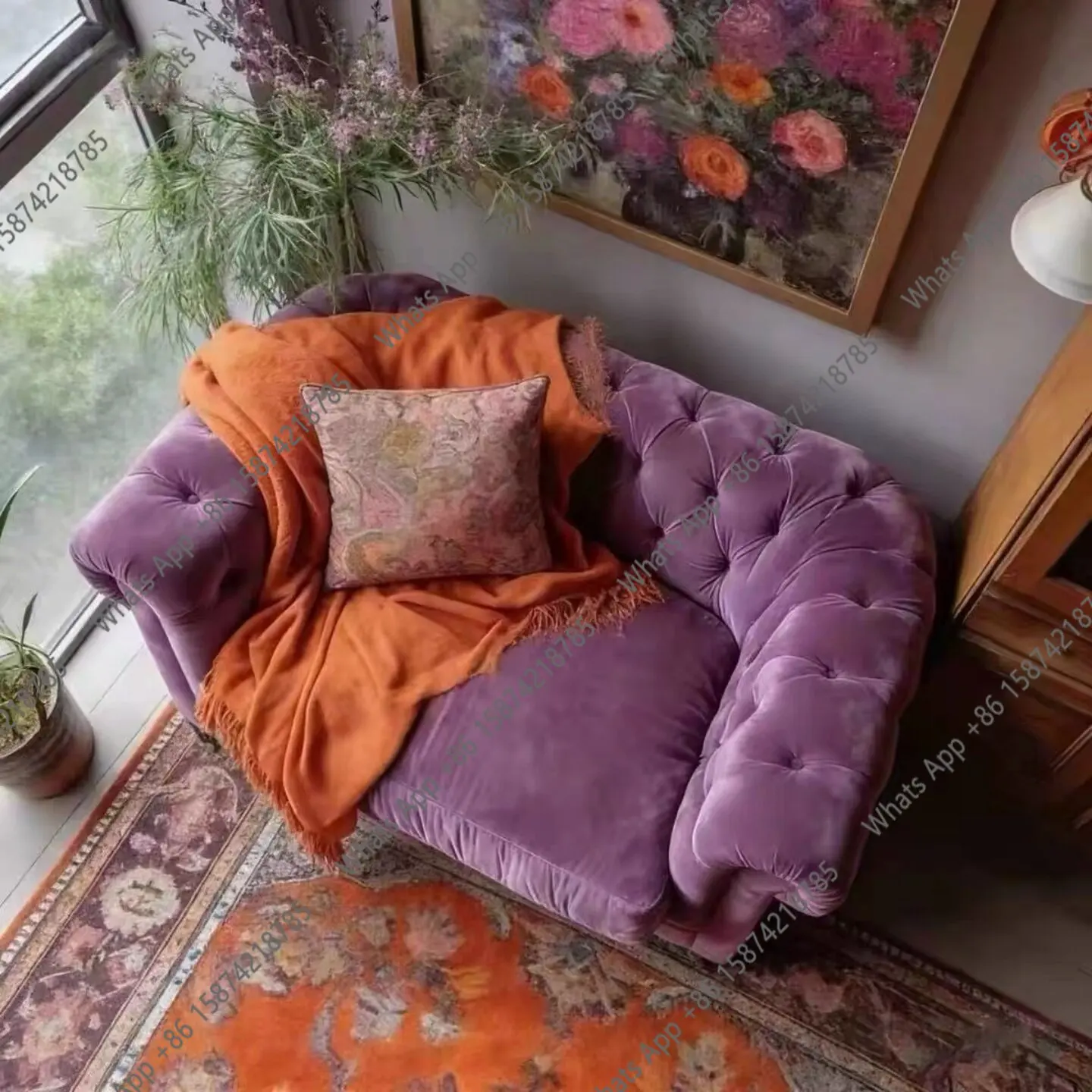 Rt American Pull-Button Sand Discovery Generation Simple Light Luxury Purple Suede Single Sofa Living Room Fashionable Fabric