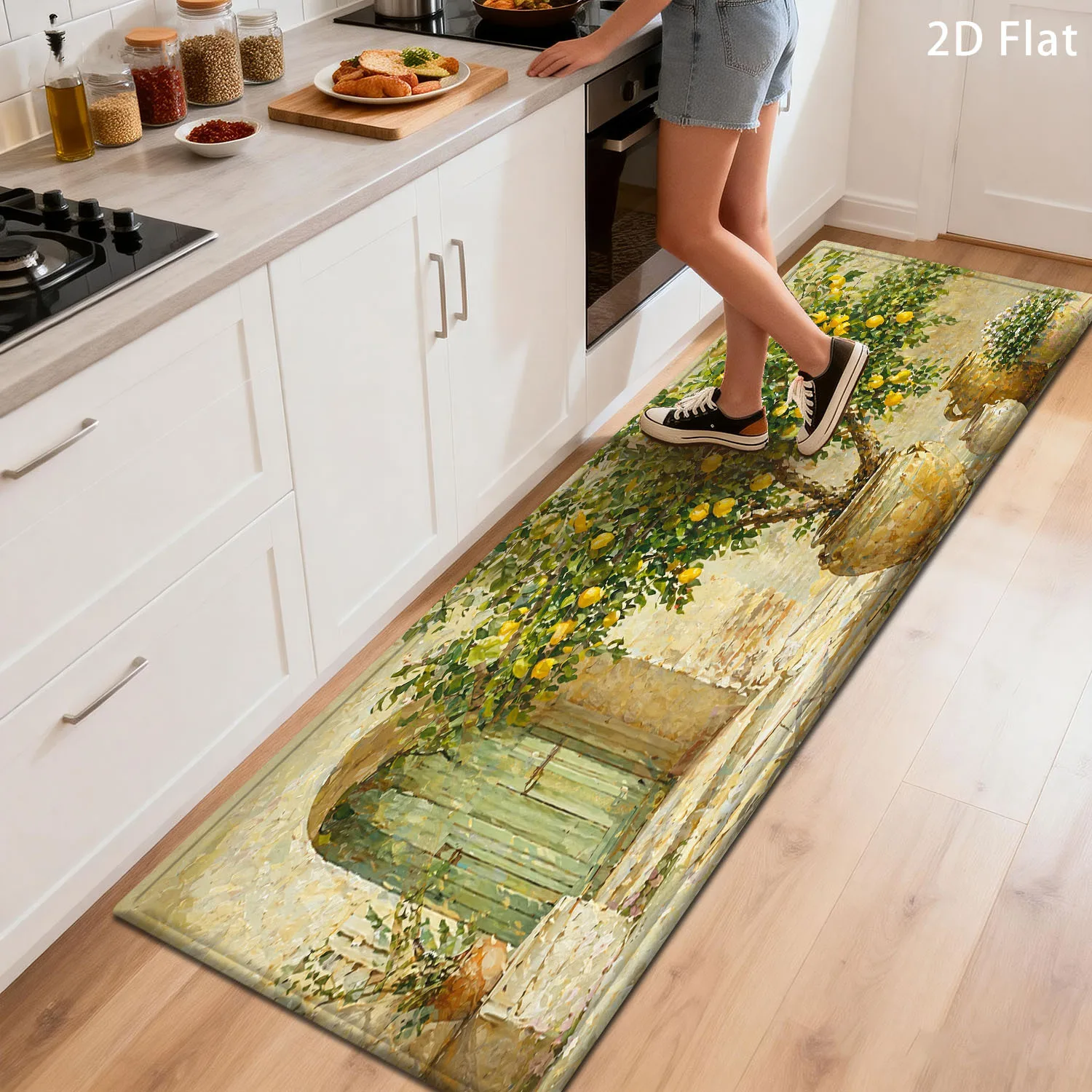 VIKAMA Green Carpet Lemon Tree Kitchen Rug Doormat Long Carpet Carpet For Living Room Rug For Bedroom Bathroom Mat Home Decor