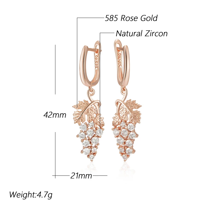 Kienl Hot Full Shiny Natural Zircon Long Drop Earring for Women 585 Rose Gold Color Unique Crystal Grape Daily Vintage Jewelry