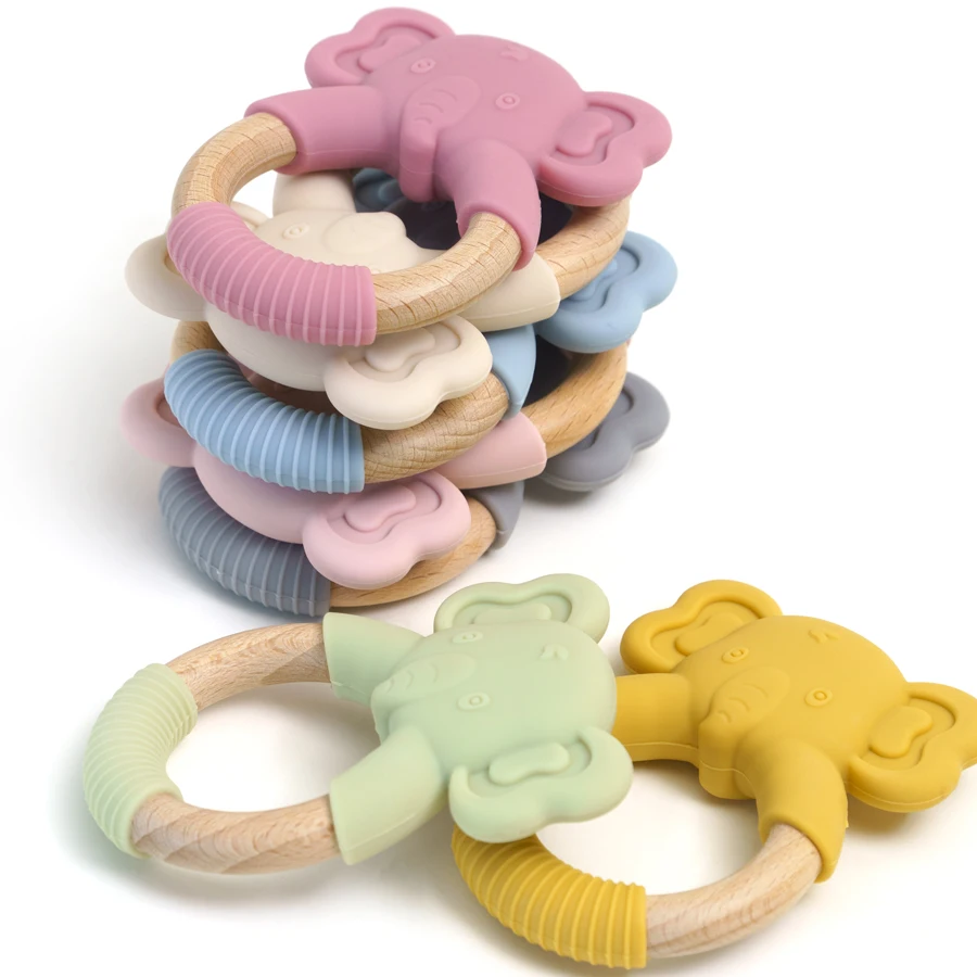 1PC Baby Silicone Teether Toy BPA Free Infant Wooden Ring Health Care Teething Chewing Toys Newborn Gifts For Baby Accessories