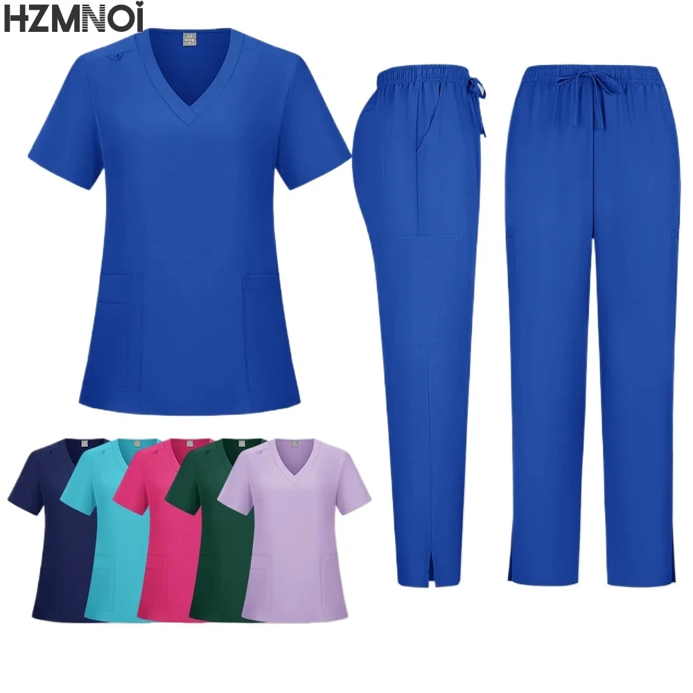 Beauty Salon Work Uniforms Short-sleeved Health Services Suits Working Shirt Tops/Suits Summer Pet Scrubs Costume Women Clothes