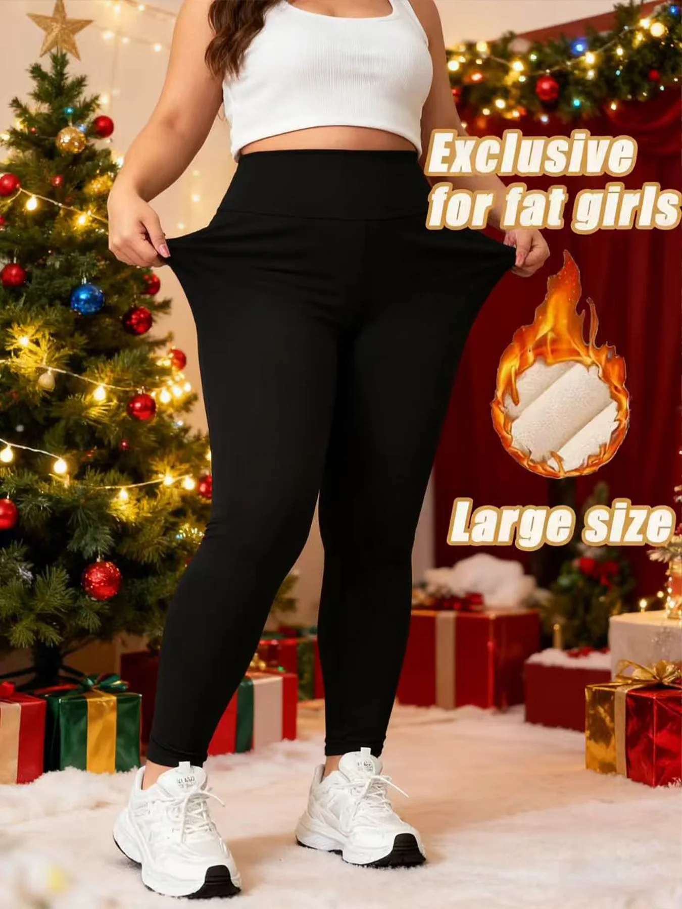 【Confezione da 2】 leggings invernali a vita alta in pile taglie forti, caldi e confortevoli, adatti per sport e abiti natalizi