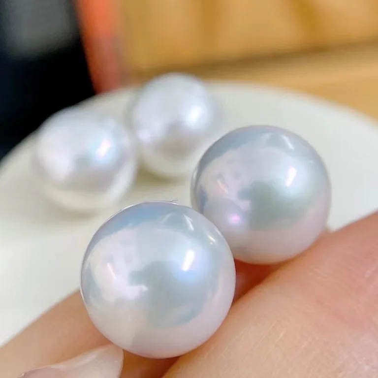 

13-14mm Natural Freshwater Edison Pearl Earrings, Gold Plated Sterling Silver Studs, Perfectly Round High Luster Jewelry